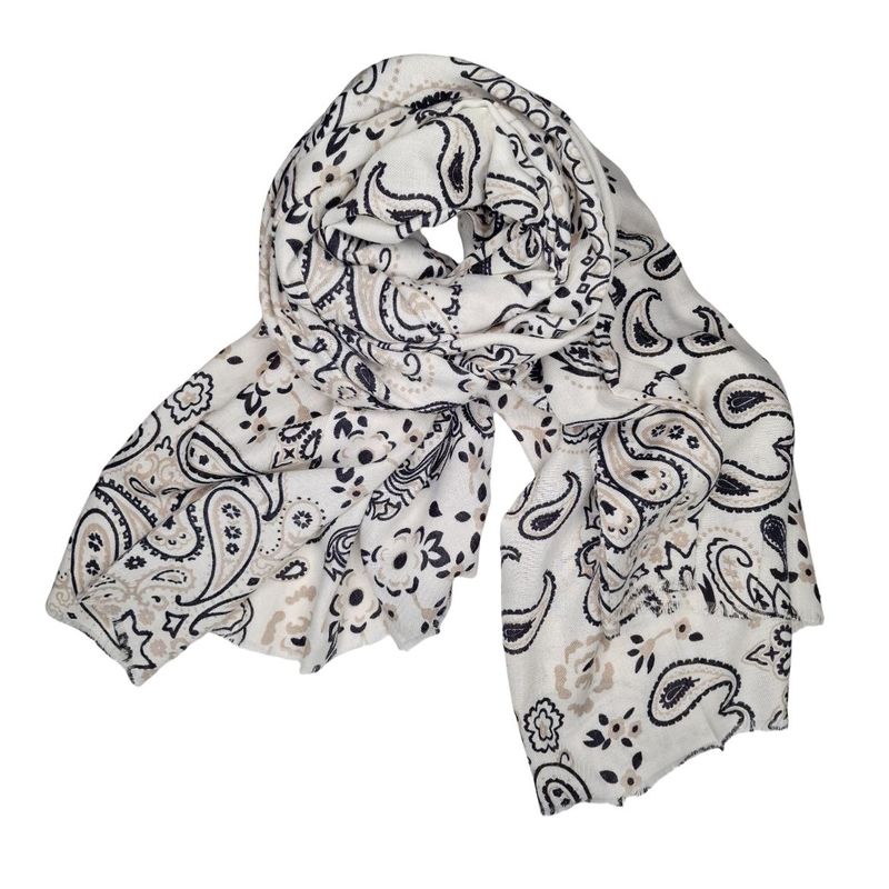 CH27 Skjerf ullmix paisley - beige/offwhite