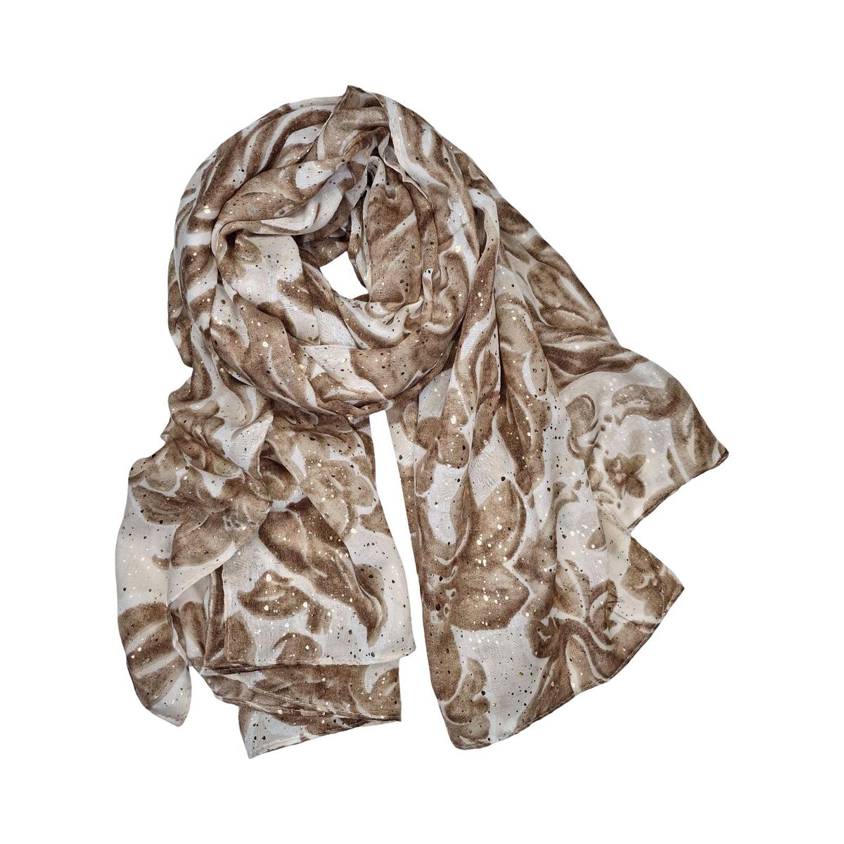 C279 Skjerf viscose/bomull print - brun 1STK IGJEN
