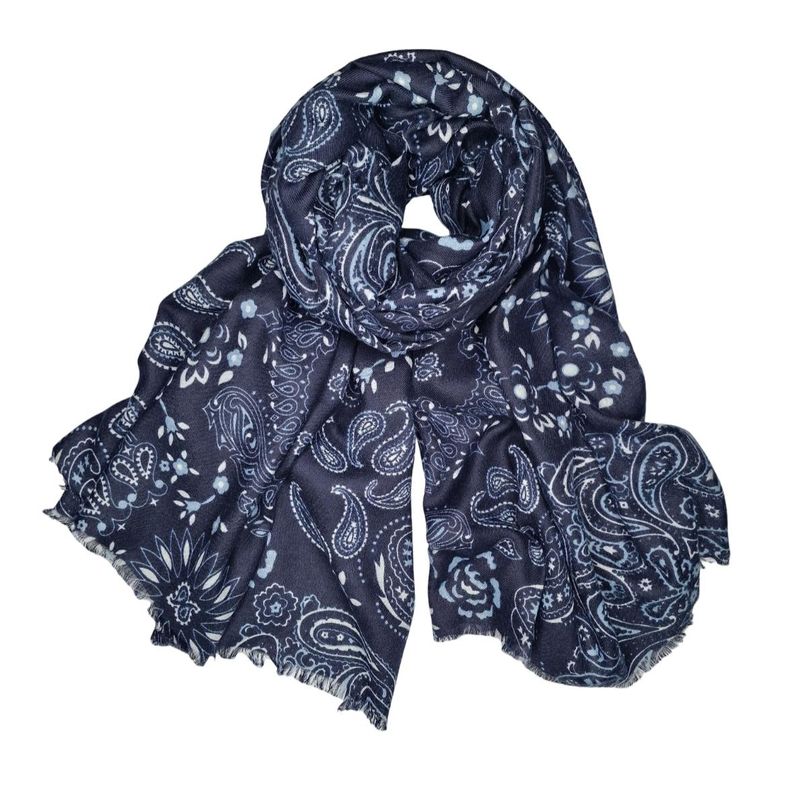 CH27 Skjerf ullmix paisley - marine blå
