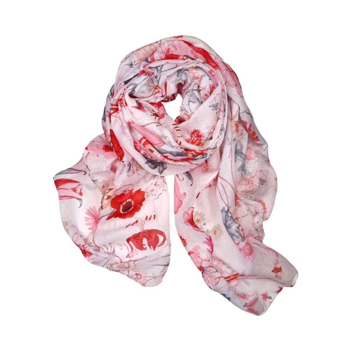 C284 Skjerf viscose/bomull blomster - rød
