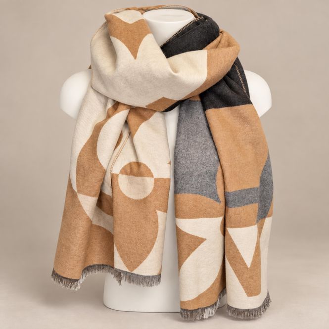 Hovedbilde Mellomtykt skjerf med stort print - camel/sort