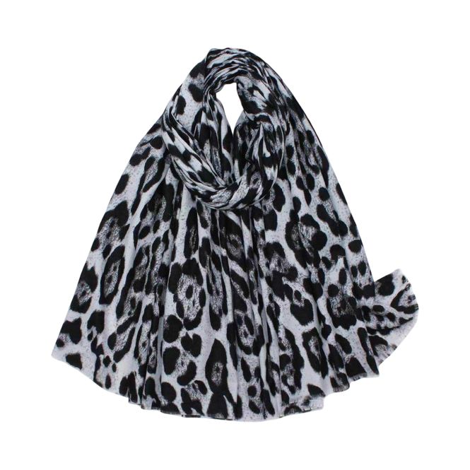 Hovedbilde RE-J129 Skjerf viscose leopard  - sort/grå