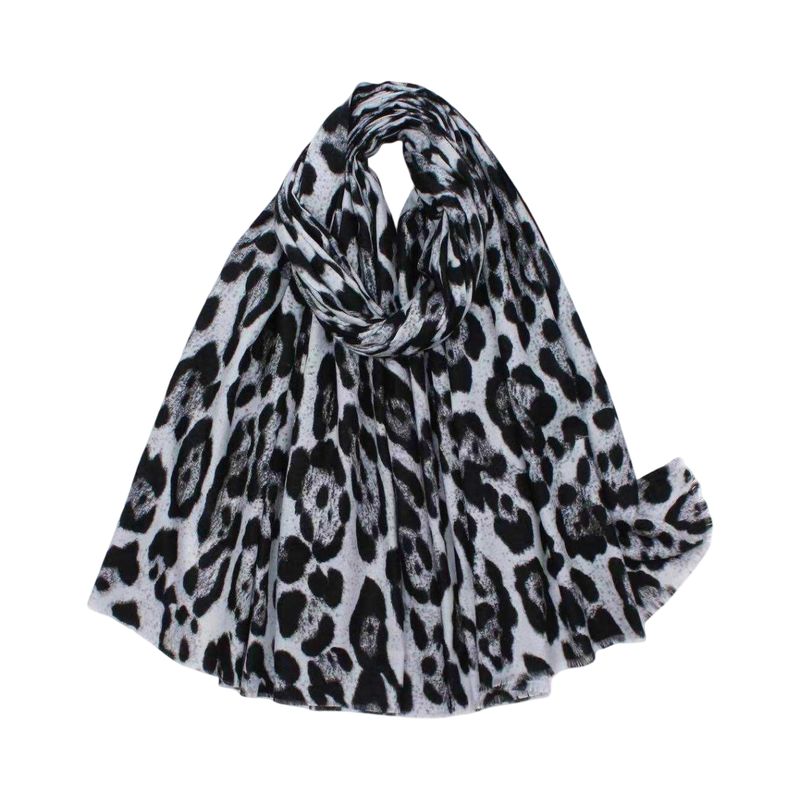 RE-J129 Skjerf viscose leopard  - sort/grå