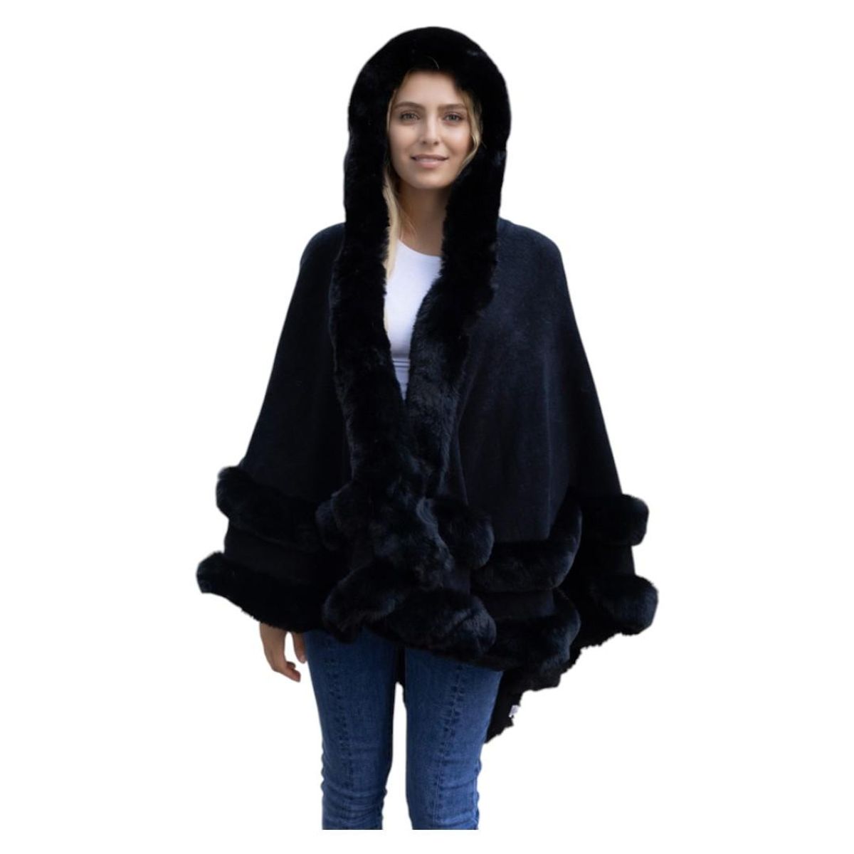 Fuskepels prinsesse cape Onesize - sort KUN 1STK