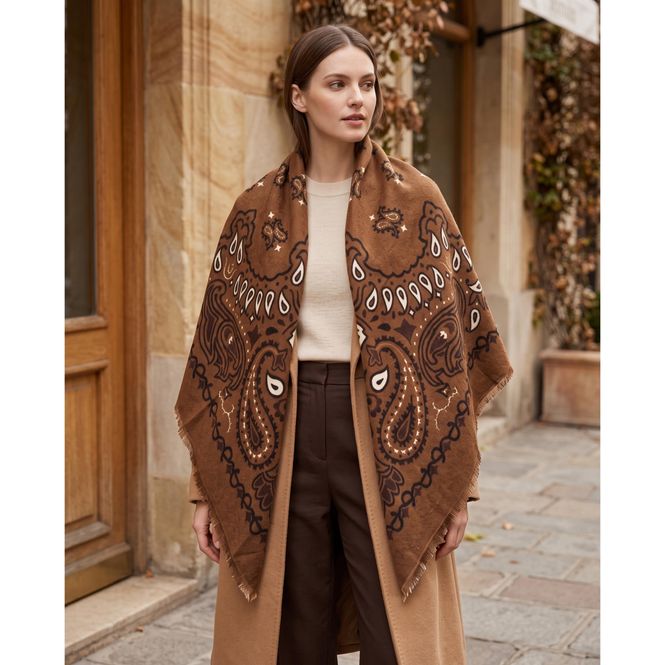 Hovedbilde CN110-02 Firkantet skjerf ullmix - tobacco brun