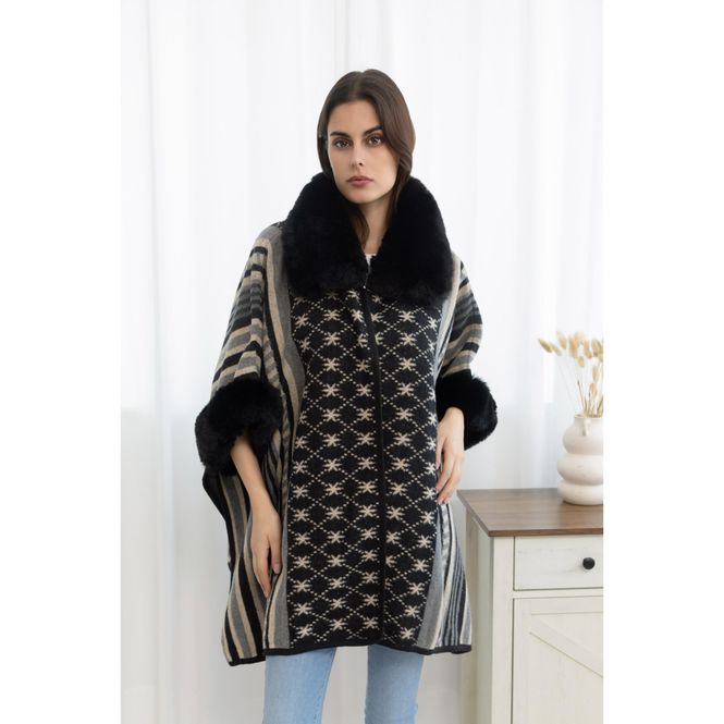 Hovedbilde PO2547 Poncho m/fuskepels - Sort